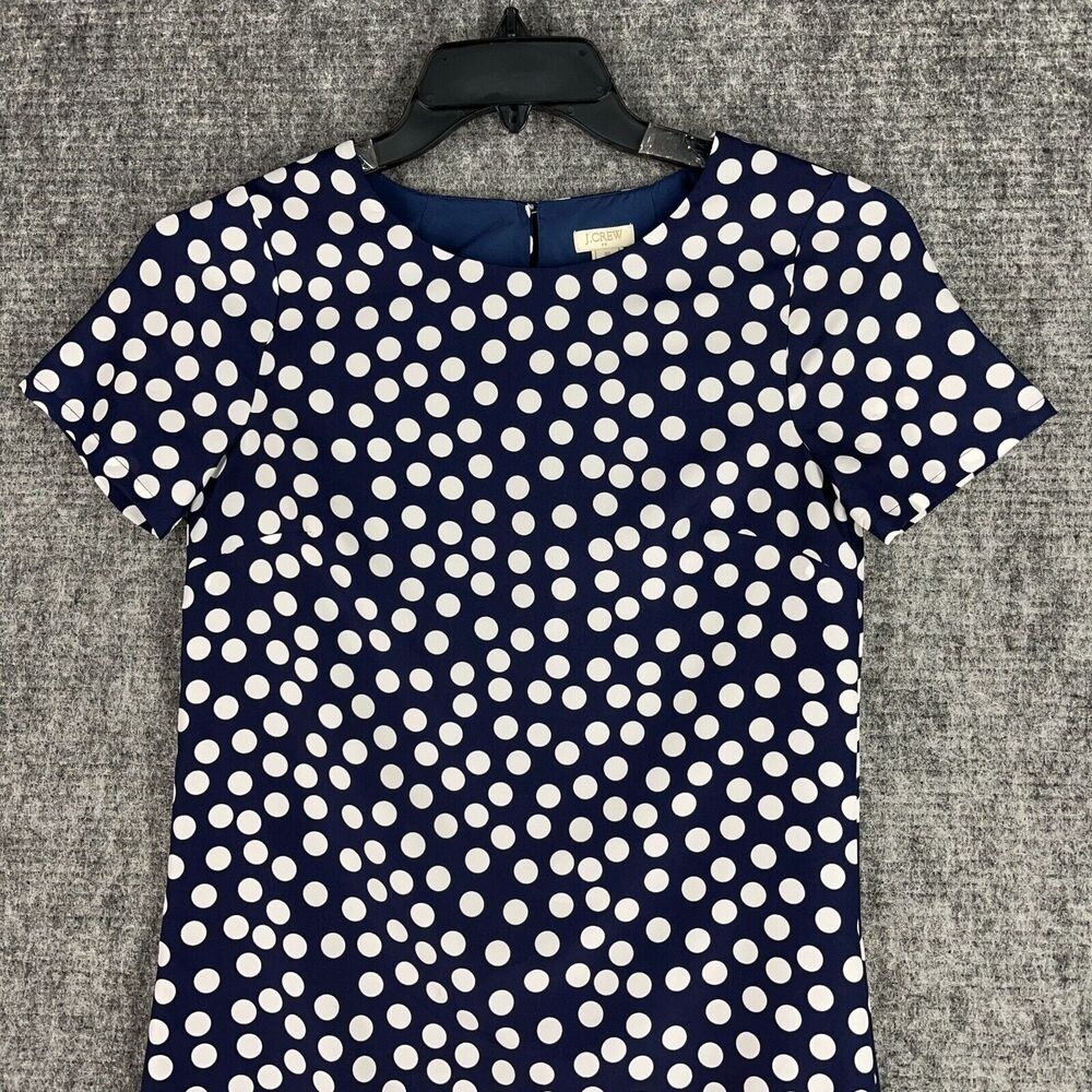 J Crew Polka Dot Shirt Dress Womens 00 Blue Lined Business Casual Cottage Chic - Picture 5 of 12